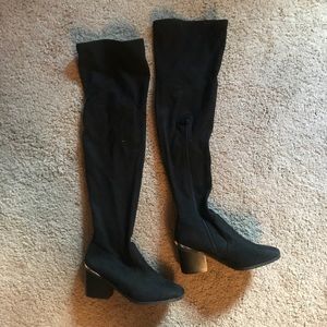 Bamboo Black Suede Over The Knee Heeled Boots